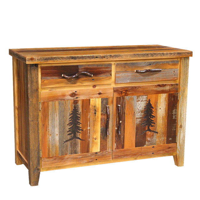 Barnwood 2 Drawer/2 Door Buffet with Tree Carving and Nailheads