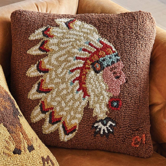 Native Chief Hooked Wool Pillow