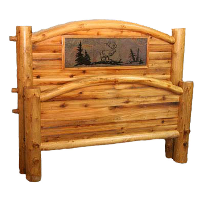 Barnwood Arched Bed with Slate Tile Elk Scene - Twin