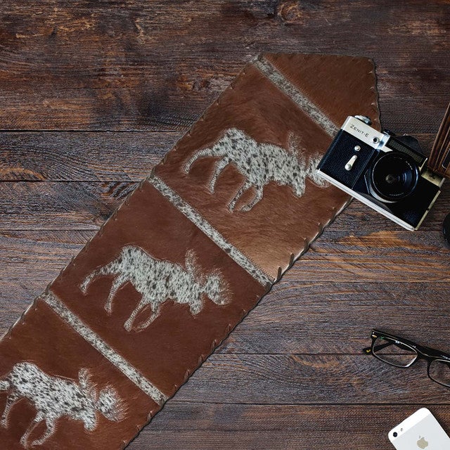 Moose Salt & Pepper Leather Table Runner - 120 Inch