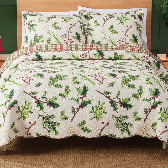 Pine Twigs & Holly Quilt - Twin