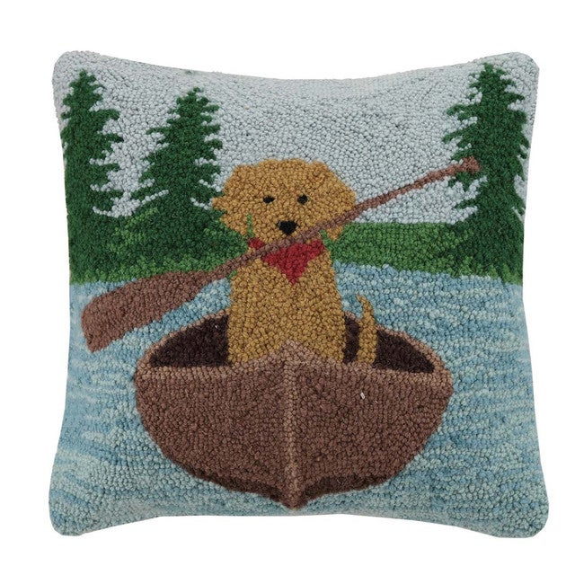 Canoeing Dog Hooked Pillow
