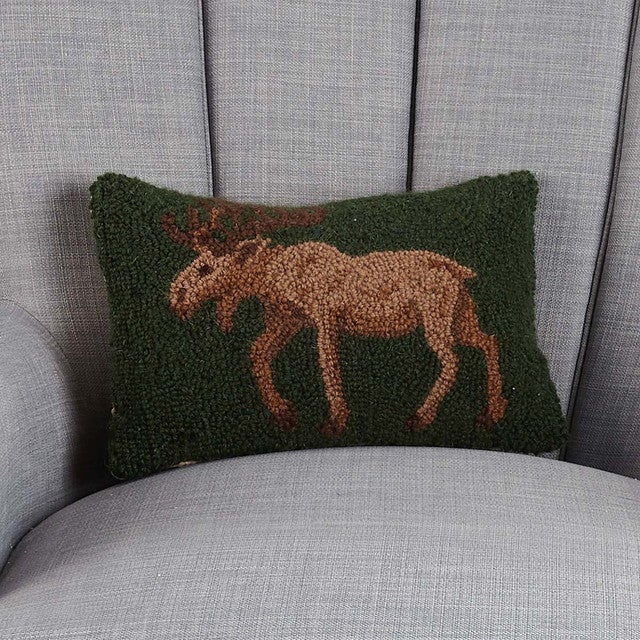 Forest Moose Hooked Pillow