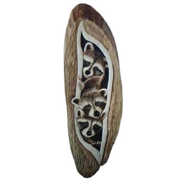 Peeking Raccoons Wood Wall Art