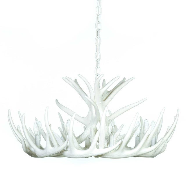 Whitetail Deer 12 Antler Cascade White Chandelier - Antique Brass - CLEARANCE - OVERSTOCK