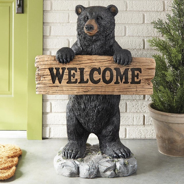 Welcome Sign Black Bear Sculpture