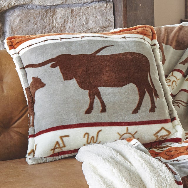Longhorn Ranch Plush Pillow - OVERSTOCK