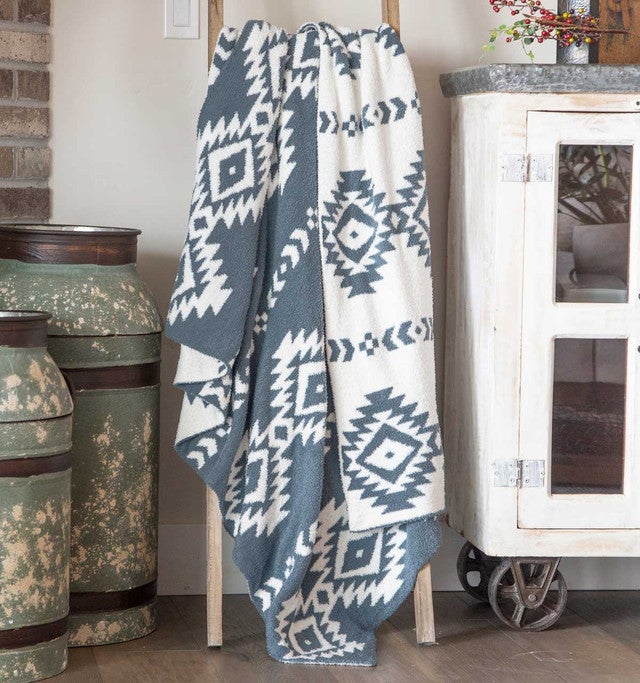 Tribal Arrow Blue Plush Throw - OVERSTOCK