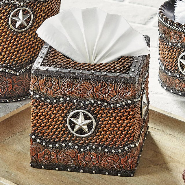 Western Star Tooled Leather Tissue Box - SALE