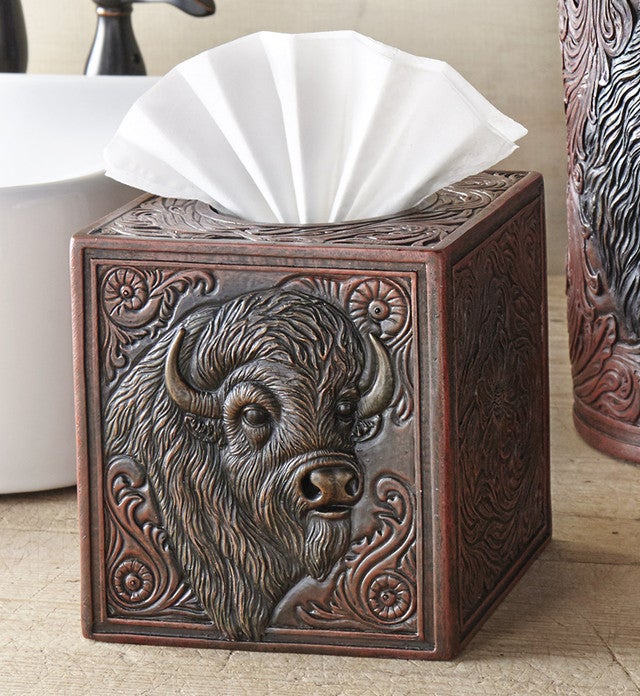 Buffalo Tooled Leather Tissue Box- SALE