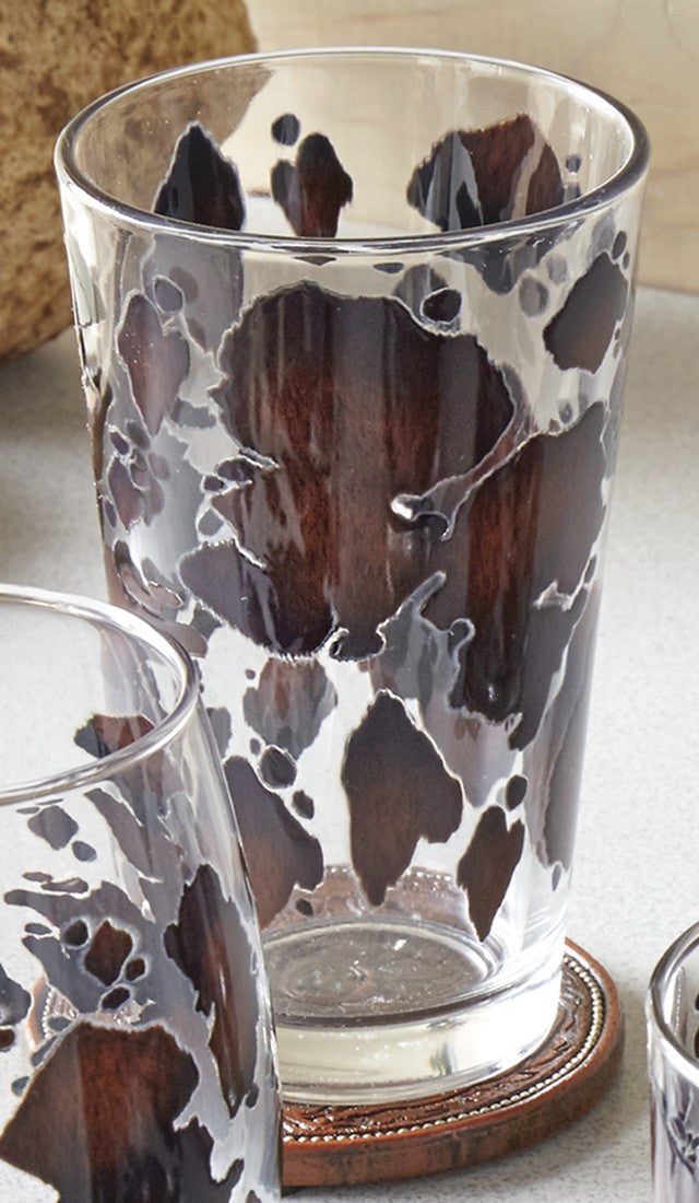 Cowhide Print Pint Glasses - Set of 4 - CLEARANCE
