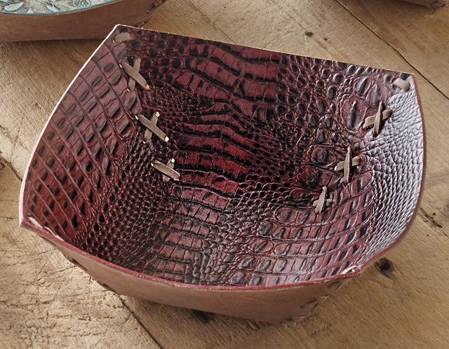 Tooled Leather Bowls - Red - OVERSTOCK