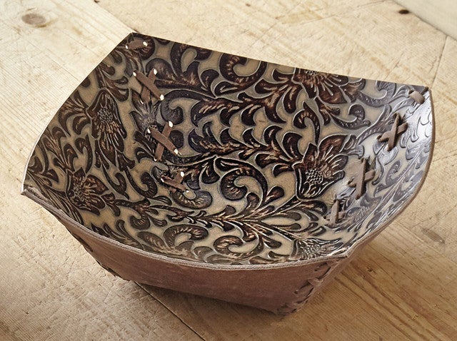 Tooled Leather Bowls - Brown - OVERSTOCK