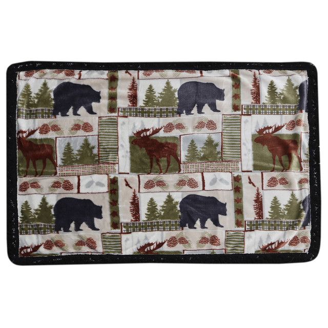 Bear & Moose Wilderness Dog Blanket with Black Sherpa - Small/Medium