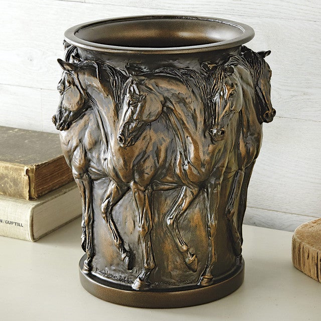 Seven Prancing Horses Vintage Gold Vase