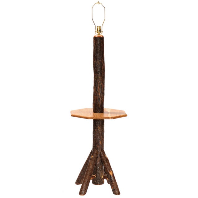 Hickory Floor Lamp with Shelf without Shade