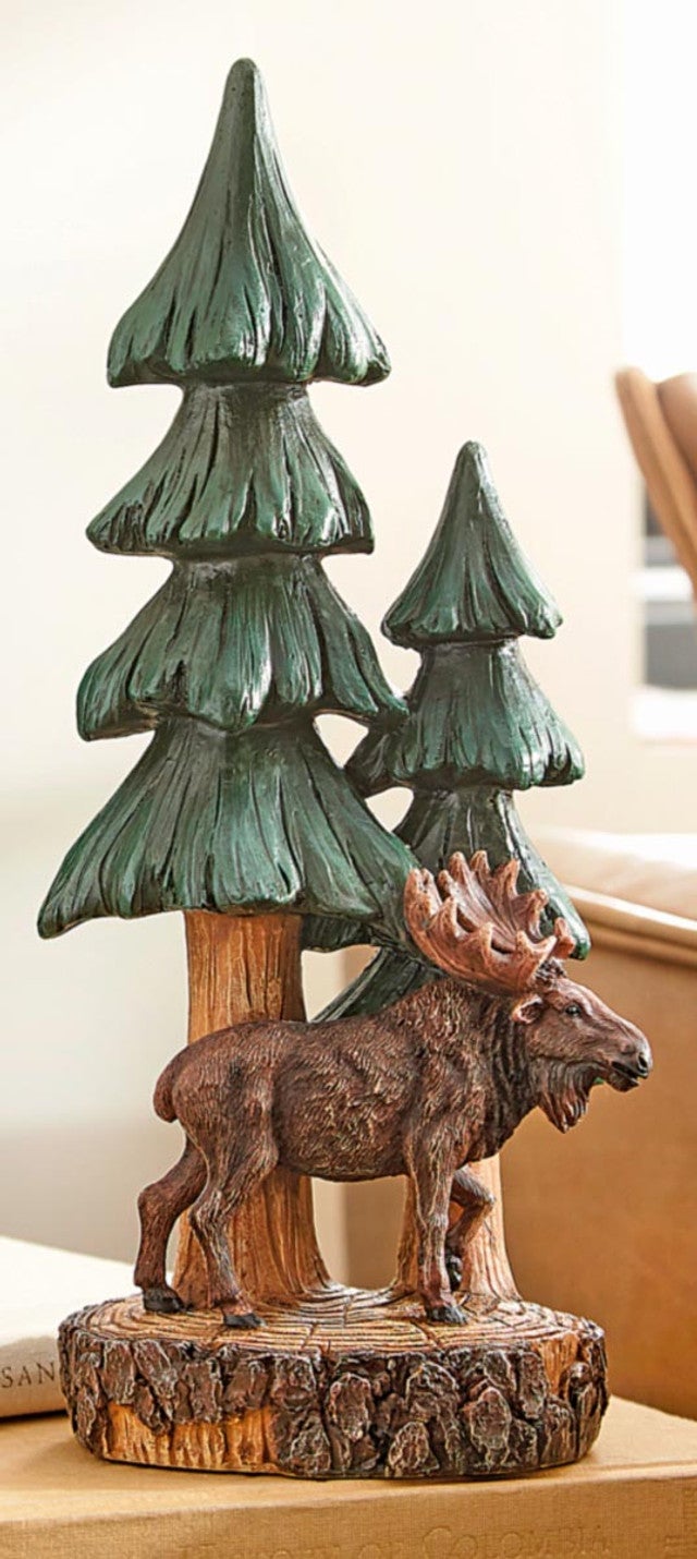 Moose & Pine Tree Sculpture