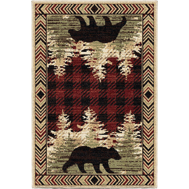 Bear Forest Plaid Red Rug - 2 x 3