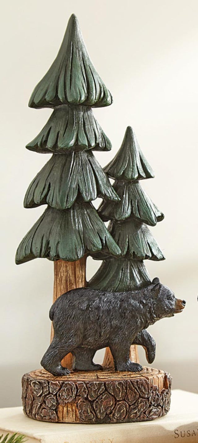 Bear & Pine Tree Sculpture