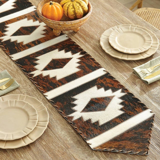 Brindle Step Pattern Cowhide Table Runner - 96 Inch