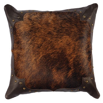 Dark Brindle Leather Pillow - Leather Back