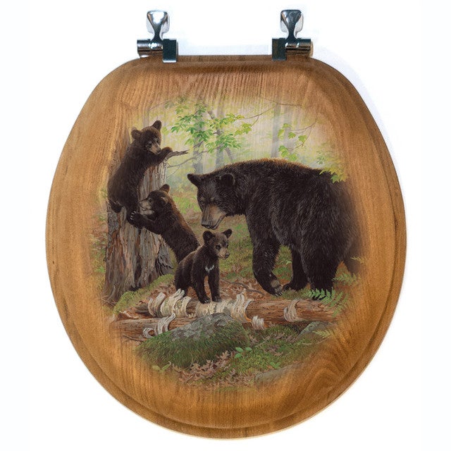 Bear Family Wood Toilet Seat - Round
