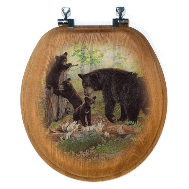 Bear Family Wood Toilet Seat - Round