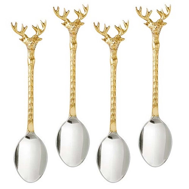 Gilded Antler Charm Spoons - Set of 4