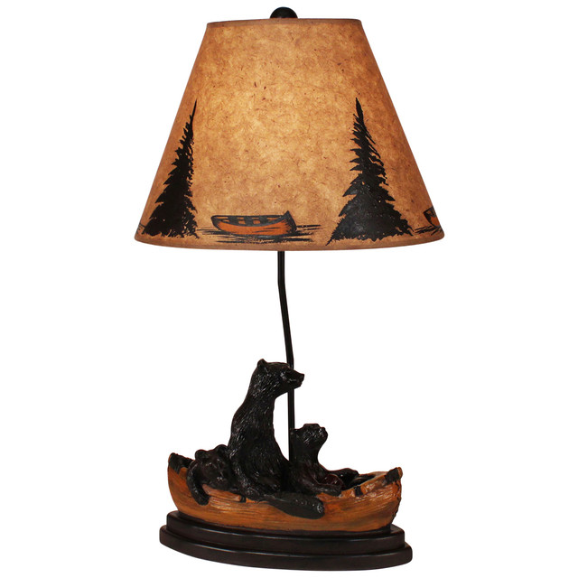 Kodiak/Honey Bear Family Canoe Table Lamp- Canoe and Tree Shade
