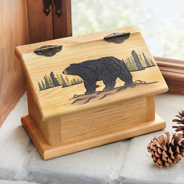 Black Bear Wood Carved Keepsake Box - OUT OF STOCK