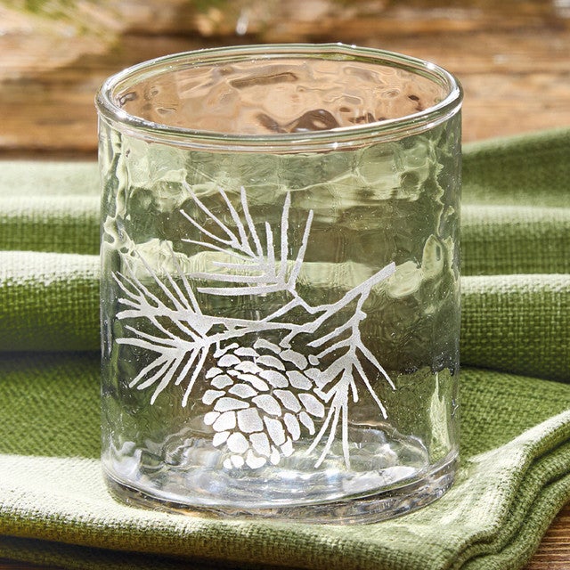 Hand-Blown Etched Pinecones Old-Fashioned Glass