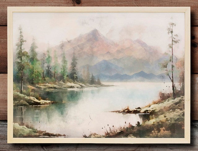 Tranquil Lake Watercolor Framed Wall Art