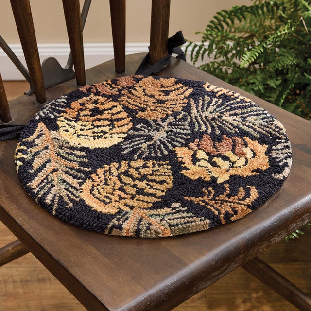Scattered Pinecones Hooked Chair Pad - OUT OF STOCK UNTIL 02/06/2026