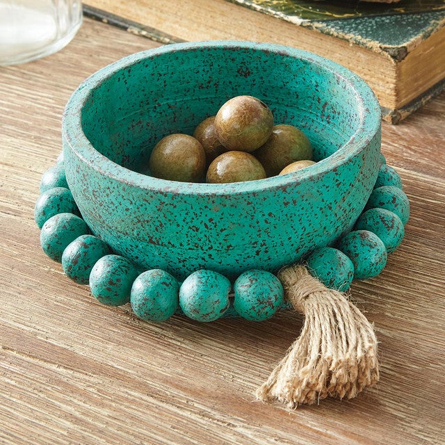Azure Artisan Beaded Clay Bowl