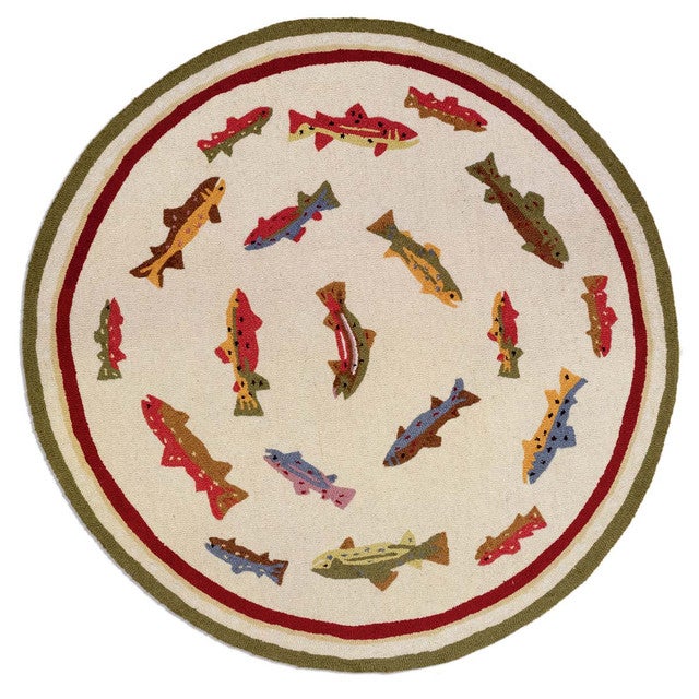 Trout School Hooked Wool Rug - 5 Ft. Round