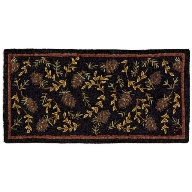 Elegant Pinecones Hooked Wool Rug - 2 x 4