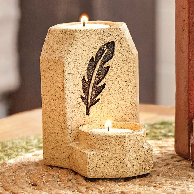 Desert Whisper Feather Candle Holder