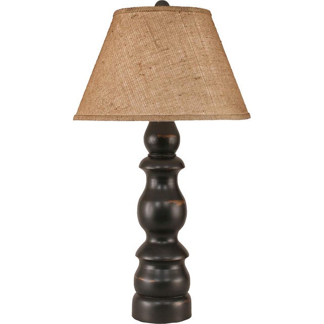 Black Baluster Table Lamp with Real Pine Cone Accent