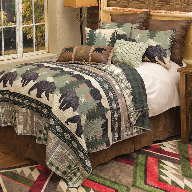 Black Bear Log Cabin Quilt Bed Set - Twin