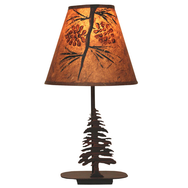 Burnt Sienna Tree Accent Lamp with Pinecone Shade