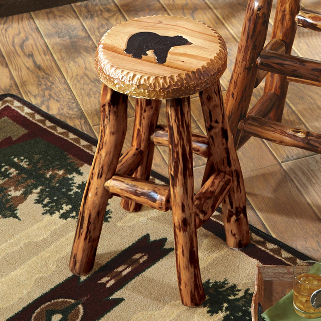 Carved Wood Bear Barstool - Small