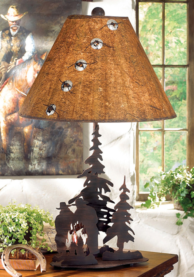 Cowboys at Campfire Lamp