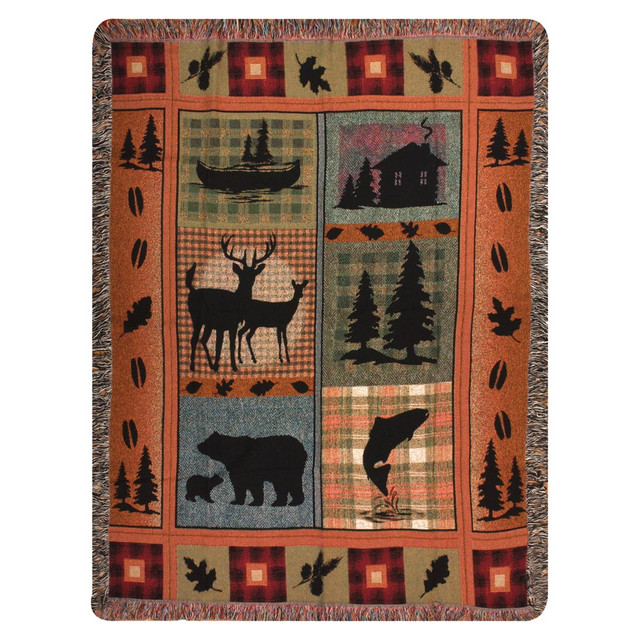 Deer & Bear Lake Tapestry Throw