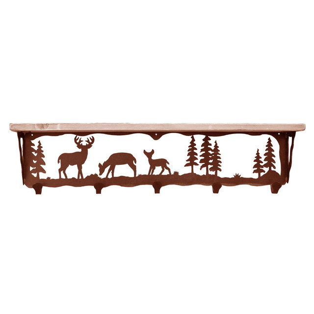 Deer Family Coat Rack with Shelf - 34 Inch