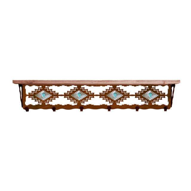 Desert Diamond Turquoise 42 Inch Pine Hook Shelf