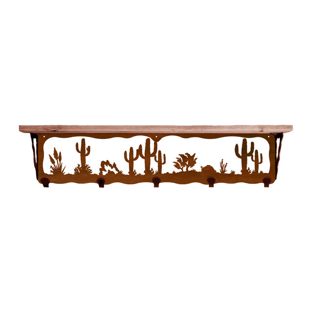 Desert Scene 34 Inch Pine Hook Shelf