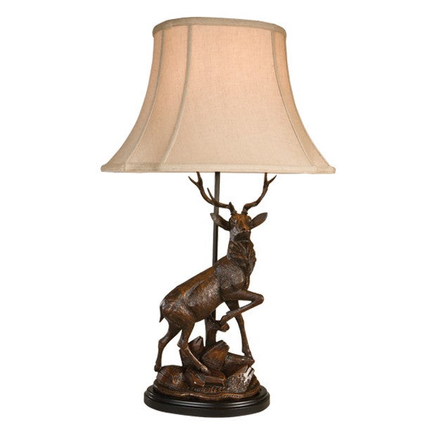 English Deer Table Lamp with Linen Shade - Right Facing