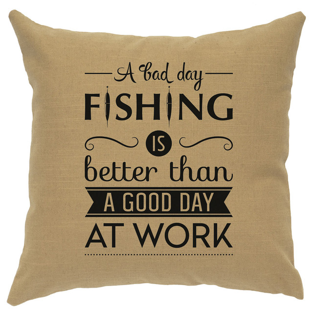 Fishing Day Linen Pillow - Straw