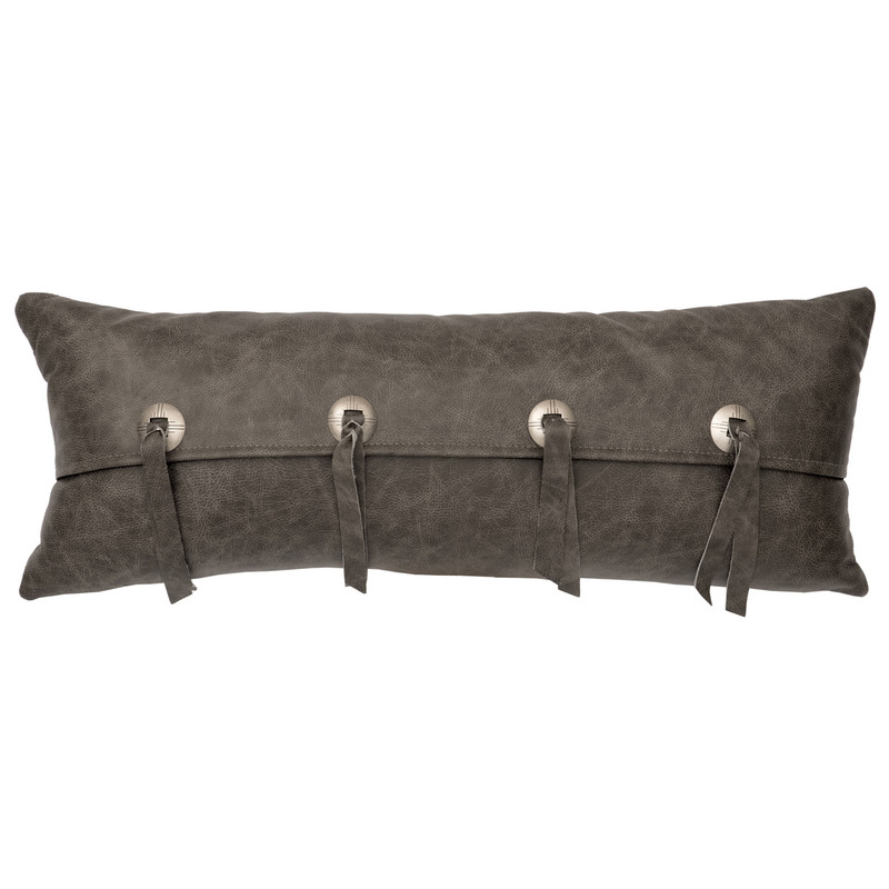 Gray Leather & Conchos Leather Pillow - Leather Back