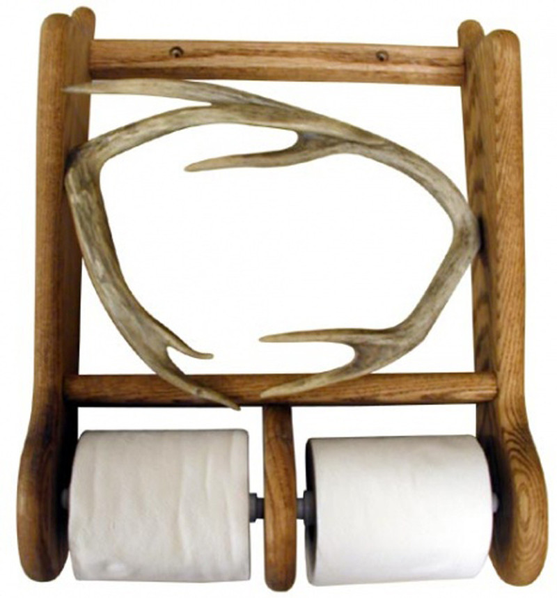 Wall Mount Magazine Rack w/Dbl TP Holder (Authentic Antlers)